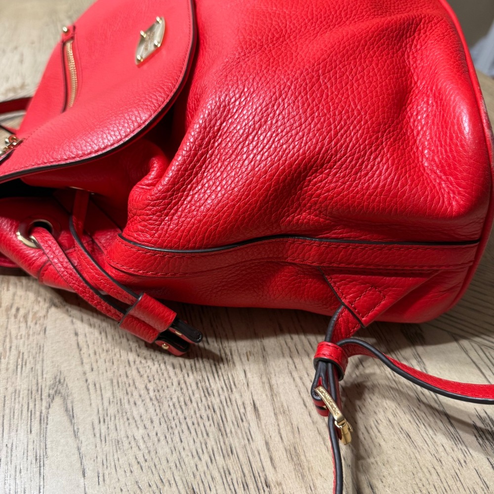 Michael Kors‎ Red Pebbled Leather Convertible Backpack Purse Gold Hardware - Picture 16 of 16
